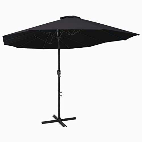 Holamys Grand parasol double 460 x 270 cm, noir, mât en aluminium, protection UV, système à manivelle, pour jardin, terrasse, piscine, patio extérieur, avec pied en croix