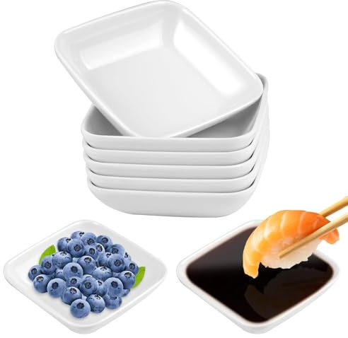 Dip Bowls Set of 6pcs,10cm Square Plastic Dipping Bowls Soy Sauce Plate | Smooth Mini Side Seasoning Dish for Sushi Snacks,Small Serving Dishes for Side Dishes for Kitchen,BBQ and Restaurant