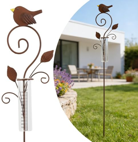 WRQIOO Regenmesser Garten, 106cm Niederschlagsmesser Garten mit Glas Messbecher, Regen Messbecher, Regenwassermesser Garten, Geschenk für Gartenliebhaber