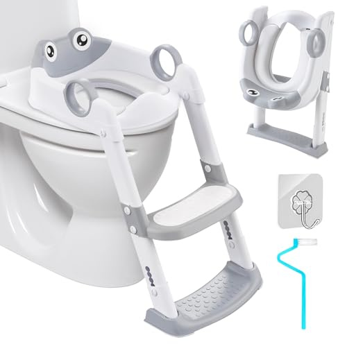 TOSUTO Riduttore wc per bambini,Riduttore wc Bambini, Scaletta WC per Bambini Pieghevole, Pieghevole Regolabile in Altezza, con PVC Morbida Seduta Imbottita, pedana antiscivolo anti-spruzzo,per V,U,O