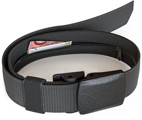 Cinturón para hombre y mujer con escondite, compartimento secreto, cinturón seguro para viajes, cinturón con compartimento para dinero, ideal como escondite de dinero, longitud del cinturón 107 cm