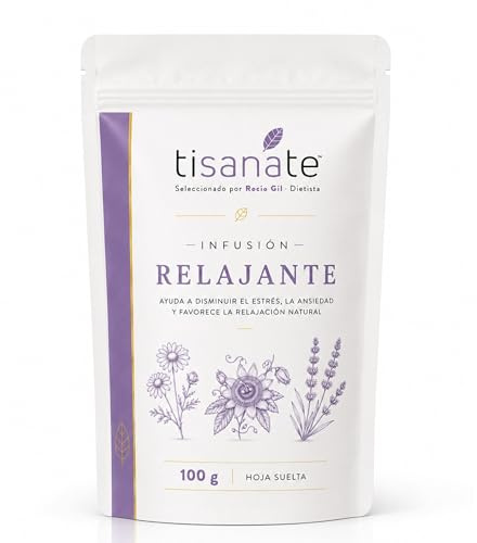 Infusión Relajante 100 g | Manzanilla, Melisa y Pasiflora | Tisanate | Lavanda, Espino Blanco, Milenrama e Hipérico | Hoja Suelta a Granel | Más de 40 Tazas