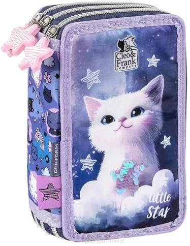 PASO - Federmäppchen 3 Fächer - Mäppchen für Mädchen - Federmappe 3-Fach Federtasche Gefüllte Schüleretui Schulmäppchen - Katze