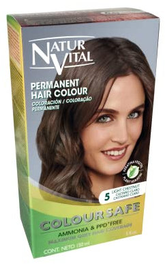 NaturVital Coloursafe Tinte Permanente Tono 5 Castaño Claro | Máxima Cobertura de Canas | Sin Amoníaco- 150 ml