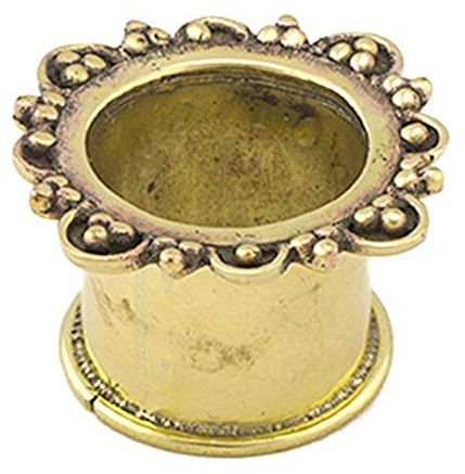 CHICNET Damen Herren Flesh Tunnel Plug Ohr Piercing aus Messing in antik Gold, Muster Rand: Bogen Punkt Dreieck, nickelfrei, Ribbed, 6mm bis 16mm