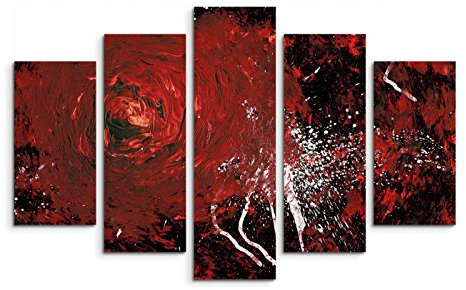 Paul Sinus Art 5 teiliges Wandbild auf Leinwand (Gesamt: H: 100cm B: 160cm) Keilrahmenbild Canvas Fotodruck Leinwandbild Leinwanddruck Kunstdruck Wandbild rot schwarz weiß Muster