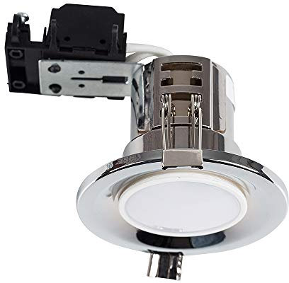 MiniSun | Pack of 4 Modern Fire Rated Polished Chrome GU10 Recessed Ceiling Downlight/Spotlights - Complete with 5w LED Bulbs [6500K Cool White] | Downlights & Home Improvements Essential