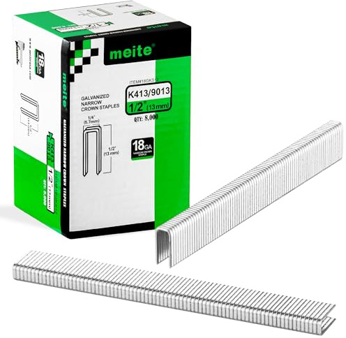meite 18 Gauge Klammern 5,7 x 13 mm, 8.000 Stück Verzinkte Tackerklammern Typ 90, Drucklufttacker Klammern 13 mm für Polsterarbeiten, Geeignet für Drucklufttacker