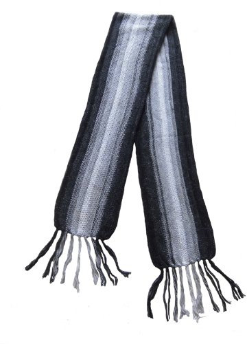 Alpacaandmore Gestreifter Schal Alpakawolle Strickschal 170 x 18 cm (blau gestreift)