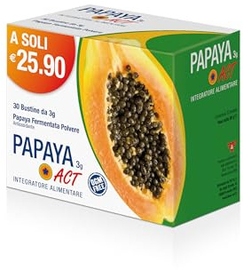 Papaya Act, Integratore Alimentare in Polvere, 30 bustine | A base di 100% Papaya Fermentata in polvere, di Origine Biologica, Senza OGM