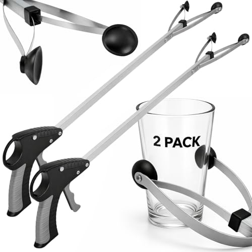 Vive Suction Cup Grabber Reacher 32 (2 Pack) - Elderly Grab It Reaching Pickup Tool Heavy Duty for Seniors - Trash, Sticks, Litter Picker Upper - Extra Long Reach Handle & Handy Extension Arm Claw