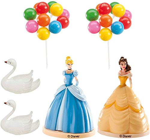 dekora - Tortendeko Geburtstag Set Torten Deko Geburtstag Set mit Belle und Aschenputtel Figur und Cake Topper - Torten Zubehör aus PVC 350091 Mehrfarbig 8.5 cm