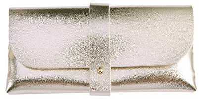 TENDYCOCO Mode Brillenetui Schnalle Clamshell PVC Leder Brillenetui Handgearbeiteter Softcover-Beutel (Golden)