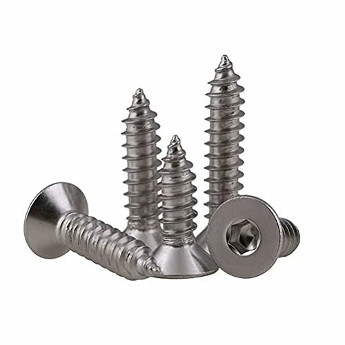 Dreneco Vis Autotaraudeuses en Acier Inoxydable Vis à Bois Vis Auto-Taraudeuses à Tête Plate Hexagonale Intérieure, M4×25mm,50 pcs