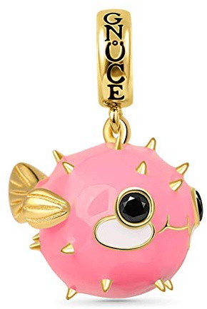 GNOCE Puffer Fish Pendentif Charme En Argent Sterling 18K Plaqué Or Rose Émail Poisson Animal Perles Charme Fit Bracelet/Collier Cadeau De Noël pour Femmes Filles Fille