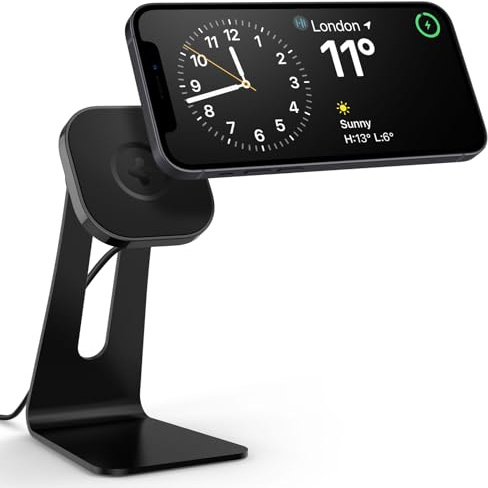 Spigen OneTap Pro MagFit MagSafe Ständer, Kompatibel mit iPhone 17/16/15/14/13/12 Pro Max Air, AirPod Pro 2/3/4, Kabelloses Ladegerät Kompatibel mit iOS 17 StandBy Mode Induktive Ladestation - Schwarz