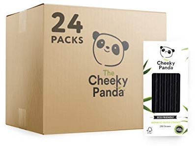 The Cheeky Panda – Bamboo Black Straws | Bulk Box of 24 Packs (250 Straws each) | 100% Biodegradable, Strong, Sustainable