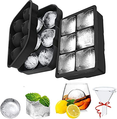 Ice Cube Trays Black Silicone 6 Giant ice Hockey Machine with Lid,Reusable, for Candy Pudding Jelly, Milk Juice, Chocolate Mold,Cocktail Whiskey, Baby Food, Kitchen