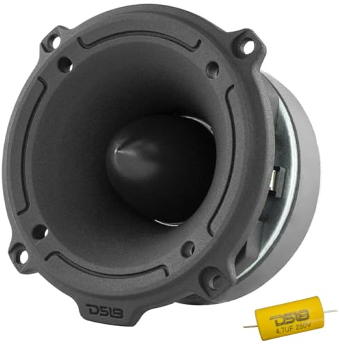 1 DS18 PRO-TW320 super hochtöner aus schwarzem Aluminium mit 250 watt rms und 500 watt max von 10,20 cm Durchmesser impedanz 4 ohm empfindlichkeit 107 db, 1 stück + Einbaukondensator