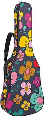 107 cm Gitarrenhülle Gitarrentasche Rucksack für E-Gitarre, Akustik-Bass, klassische Gitarre, Ukulele, Mandoline, Blume, niedlich