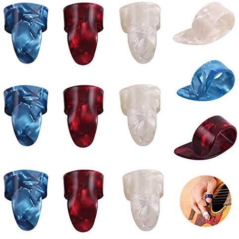 Daumen-Plektren, Fingerplektren, 12 Stück, Plektrumhalter für den Daumen, Gitarren-Fingerspitzen aus Zelluloid, Plektrum, Gitarrenfinger für Zeigefinger und Daumen, für Akustikgitarre