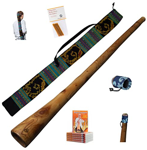 Australian Treasures - DIDGERIDOO: Mogano PRO serie 147cm incluso borsa I-cat e protezione del bocchino, DVD, cera d'api