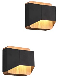 LED Wandleuchten 2er SET aus Holz & Metall Schwarz, Breite 12cm