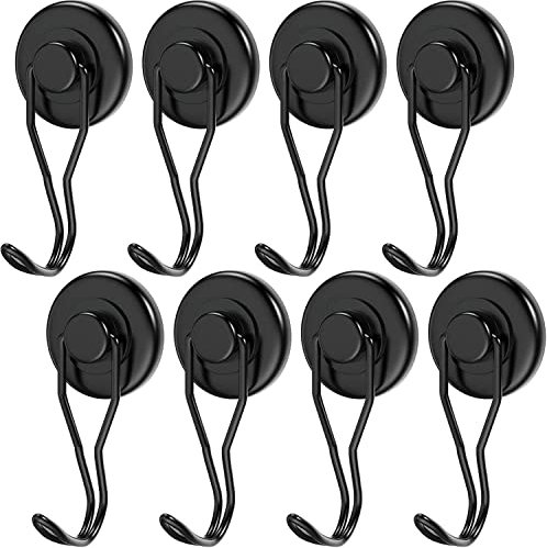 Grtard 8 Pack Magnetic Hooks Heavy Duty, 100 lb+ Swivel Swing Strong Neodymium Magnet Hooks, Strong Magnet with Hook Hanging for Fridge, Kitchen, Locker, BBQ Grill - Dia 32 MM