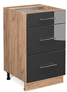 Vicco Küchenunterschrank Fame-Line, Anthrazit Hochglanz, 50 cm | MDF-Front · Ohne Arbeitsplatte · Höhenverstellbare Füße · Metallgriffe · Metall-Vollauszüge