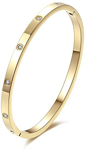CCAIPU 18K Gold Plattiert Armreif für Damen, 4MM Titanium Stahl Kristall Armband Freundschaft Geschenke für Frauen Mutter Mädchen