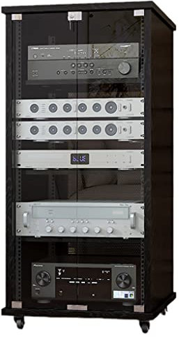 FIFOR Moblie Enclosed Audio Tower, 3- bis 4-stöckiger Medienständerschrank mit Glastür und 2 Schlössern, Unterhaltungszentrum-Medienkonsolenschrank (Color : Black, Size : 56 * 60 * 122cm)
