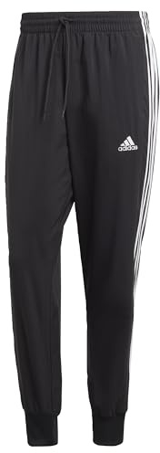 adidas Herren AEROREADY Essentials Tapered Cuff Woven 3-Stripes Pants, Black / White, XL