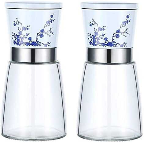 ZAEGO Macina Sale e Pepe Set Macina Sale E Pepe, Macina Sale E Pepe in Porcellana Blu E Bianca con Corpo in Vetro per Spezie Spezie Peperoncino Macinapepe (Blue : 2pc, Size : 13.5 * 6.5cm)