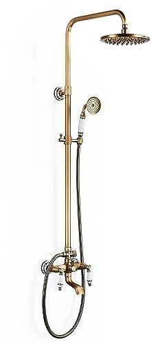 AIMOYO Sistema de ducha de latón antiguo, juego de ducha retro dorado con ducha de lluvia