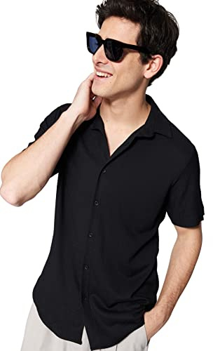 Trendyol Herr man normal passform basic krage stickad skjorta, Svart, S