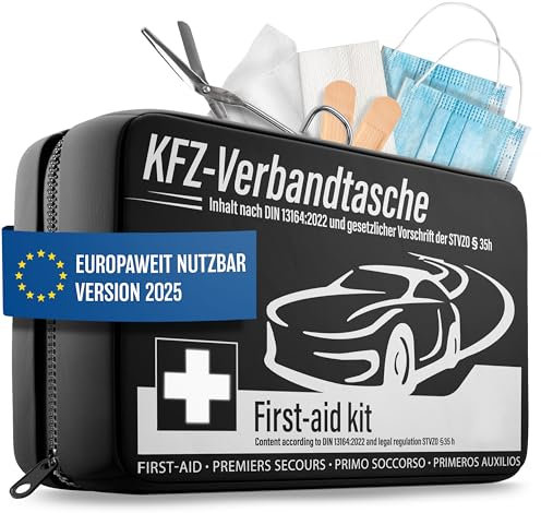 HELDENWERK KFZ Verbandstasche nach aktueller Norm 2026 - Europaweit Nutzbar - Erste Hilfe Set Auto Verbandskasten DIN 13164:2022 (StVO konform)