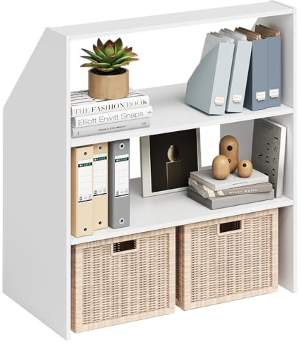 Bellamio Aland Dachschrägenregal, Weiß, offen, 3 Fächer, 90 cm breit | Dachschrägenschrank, Bücherregal, Kleiderschrank, Nischenschrank, Stauraumregal für schräge Wände, platzsparend, 100x90x50 cm