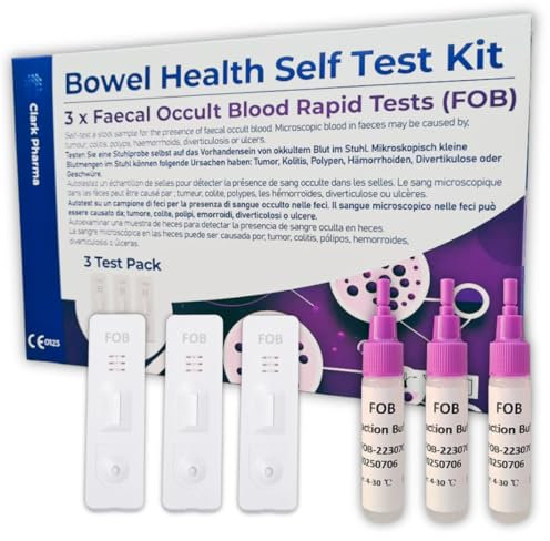 3 x Bowel Health Self Test Kits | Tests for Faecal Occult Blood (FOB) in Stool Sample | Colon Fecal Home Screening for Early Signs of Colorectal Disease