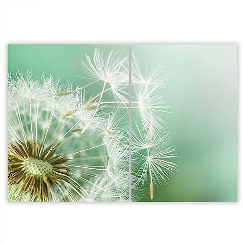 SMTDeco Herdabdeckplatte 40x52+35x52 cm – ESG gehärtetes Glas, kratzfest & rutschfest – Spritzschutz & Schneidebrett – für Induktion/Ceranfeld – 2-teilig, Motiv Zweiteilig Blumen Grün