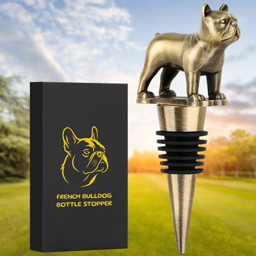 LKKCHER Weinverschluss Französische Bulldogge Geschenk für Männer Frauen Liebhaber Französische Bulldogge Korken Wein Champagner Geschenk Geburtstag Rettungsring Wein Bronze