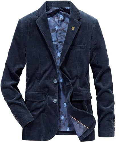 Veste de Costume pour Homme avec Poche en Velours côtelé uni, Veste à Revers en Velours côtelé, Veste de Transition Vintage, Veste cintrée, Manteau Chaud d'extérieur