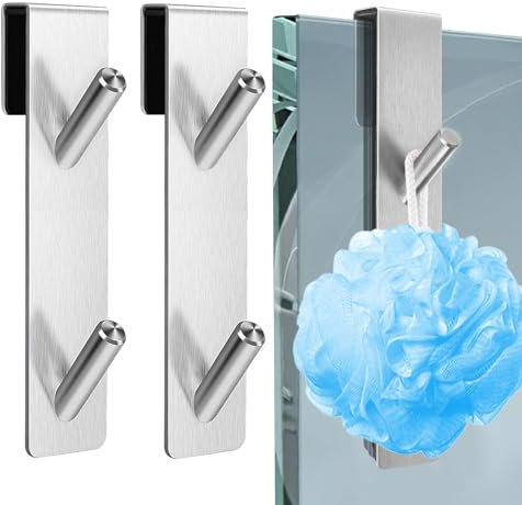 2 Pièces Crochet Paroi de Douche Verre,Crochet de Douche en Acier Inoxydable,Porte Serviette Salle de Bain Sans Percage,Crochets de Porte de Douche,Pour Suspendre Set de Douche,Serviette(Argent)