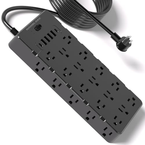 NANOLAKE Heavy Duty Surge Protector Power Strip - 25 AC Outlets, 6 USB Ports, 4000J Protection, 6.5ft 14AWG Extension Cord, Flat Plug, Mountable,ETL Listed