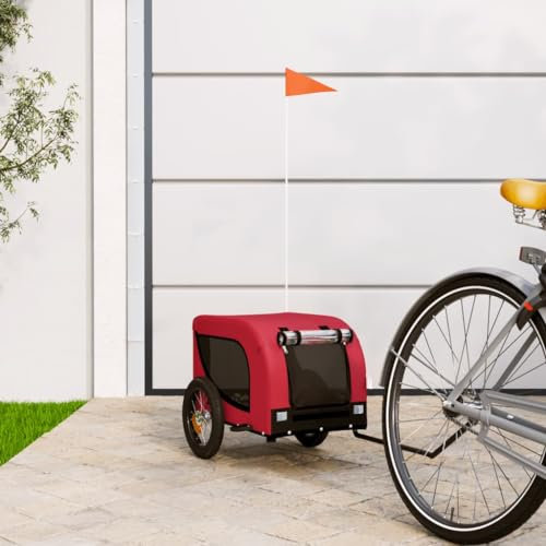 LAPOOH Fahrradanhänger Hunde Rot und Schwarz Oxford-Gewebe und Eisen, Fahrrad Anhänger, Lastenanhänger, Handwagen, Fahrrad-lastenanhänger, Lastenfahrrad 93992