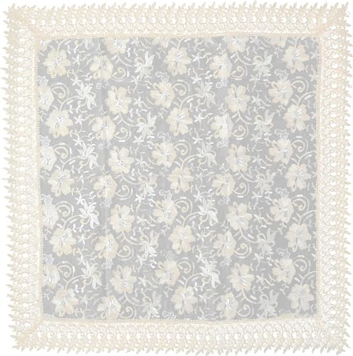 HOME ZEN HOUSEHOLD LINEN CENTROTAVOLA 90X90 CM art. 187 Ricamato pizzo macramè COPRIMACCHIA TOVAGLIETTA CENTRINO (BEIGE)