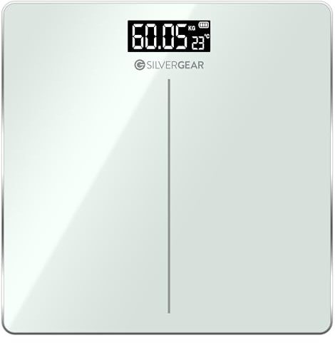 Silvergear® Digitale Waage mit Hoher Genauigkeit | Personenwaage Mit LCD-Anzeige | Körpergewichtswaage, Hoher Präzision mit Raumtemperatur | Waage Digital, Spart Energie | Weiß