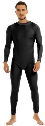 ranrann Herren Sport Body Overall Langarm Ganzkörper Bodysuit Jumpsuit Männer Ganzkörperanzug Unterhemd Unterwäsche Catsuit Gymnastikanzug Nachtwäsche M-2XL A Schwarz L