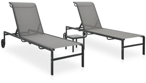 vidaXL Sonnenliegen 2 STK., Sonnenliege mit Tisch Rädern, Liegestuhl für Pool Garten Terrasse Balkon, Gartenliege, Textilene Stahl