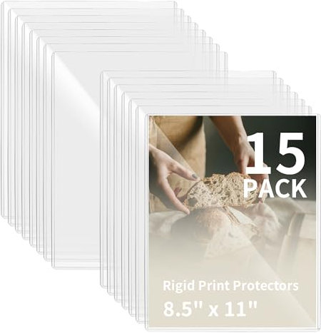 souG 15 Pack 8.5 x 11 Rigid Print Protectors, Clear Waterproof Hard Plastic Page Sheet Protectors, Paper Sleeves Photo Plastics Sleeves Hard Plastic Document Holder Birth Certificate Protector