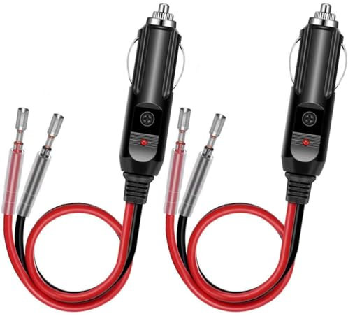 2 Pezzi Spinotto Presa Accendisigari Auto 12V/24V, Adattatore Maschio con Cavo 15CM 16AWG e Fusibile da 15A, Presa Accendisigari Universale per Auto, SUV, Camion, Veicoli DC